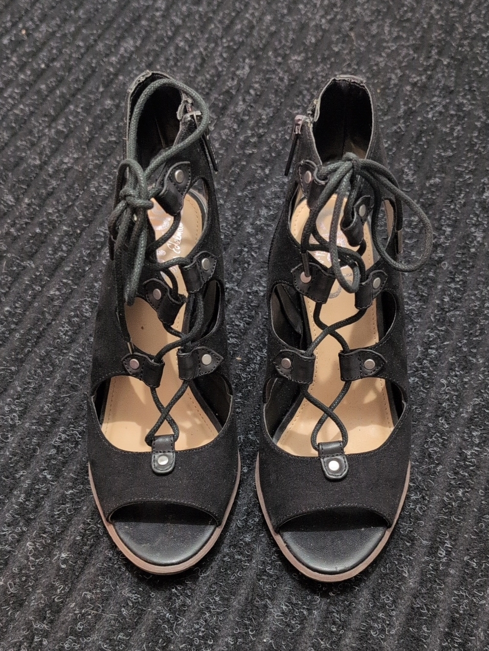 Circus by Sam Edelman Black Lace-Up Open-Toe Heels
